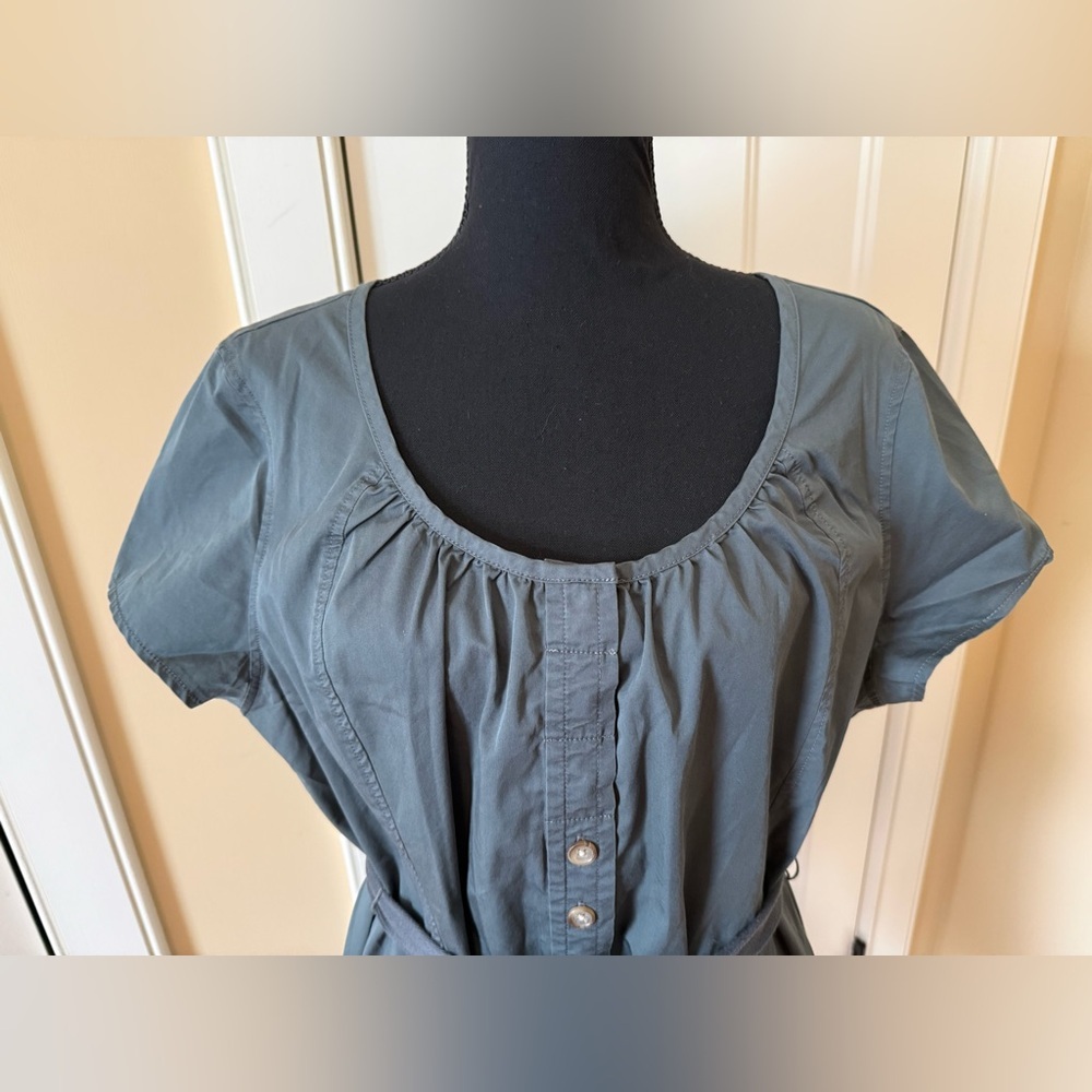 Lands’ End Cotton Blend Belted Midi Dress Grayish Green Women’s Size 18 NWOT - Picture 2 of 12